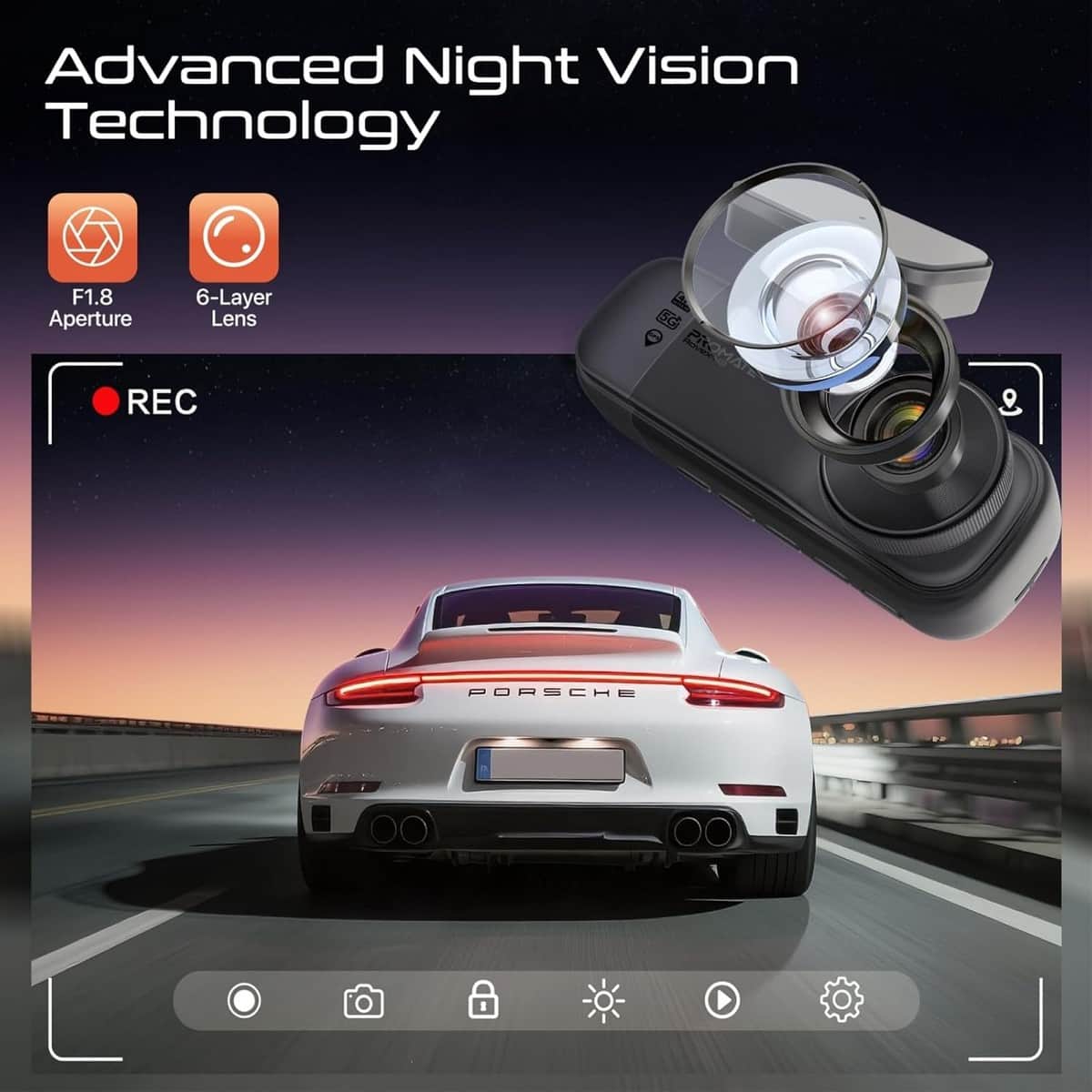 Promate Rovex-H3 4K UHD 3.16" Triple Channel Dash Cam
