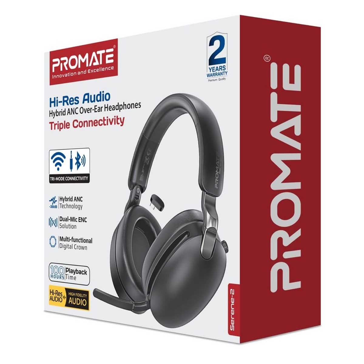 Promate Serene-2 Hybrid ANC 2.4GHz Bluetooth Wireless Over-Ear Headphones