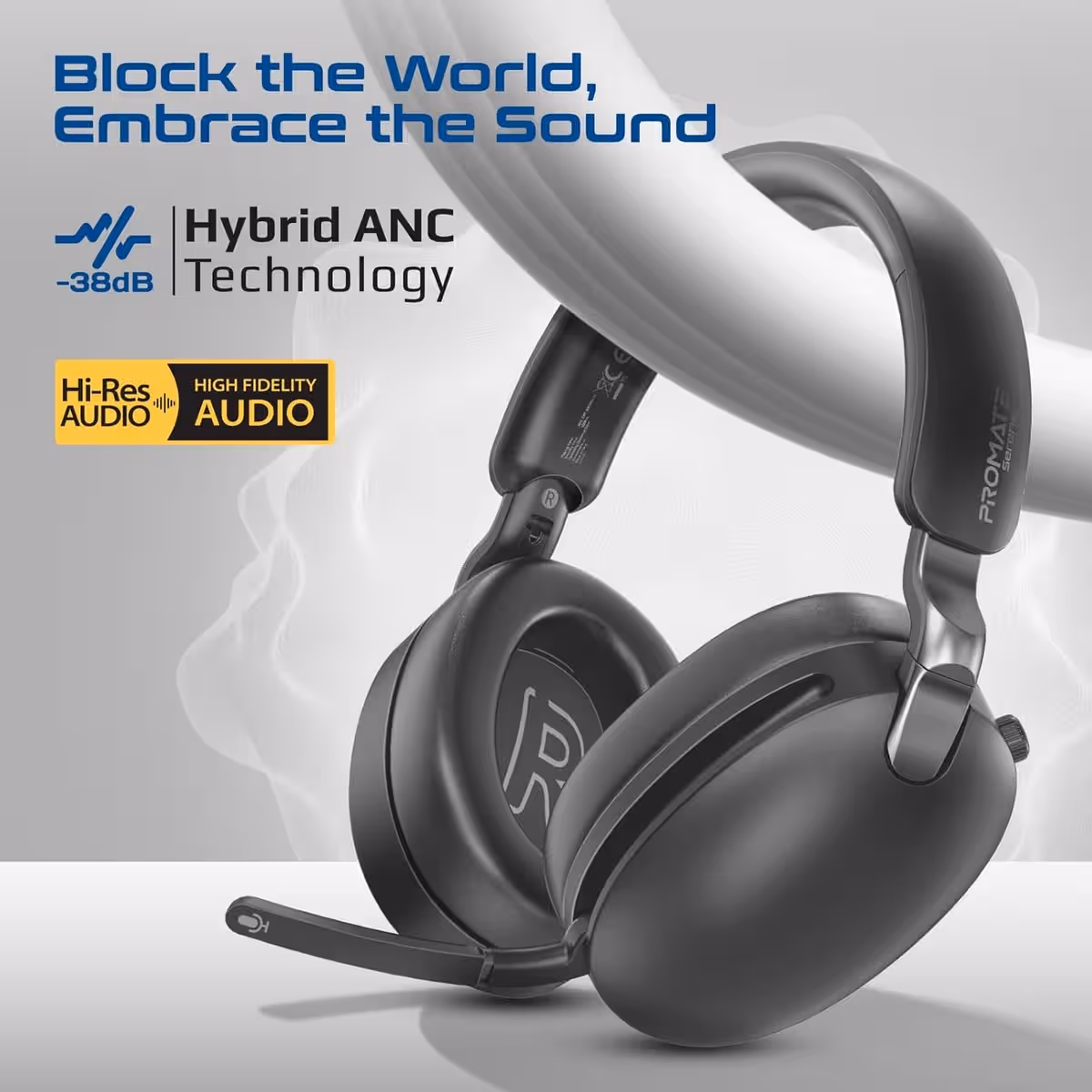 Promate Serene-2 Hybrid ANC 2.4GHz Bluetooth Wireless Over-Ear Headphones