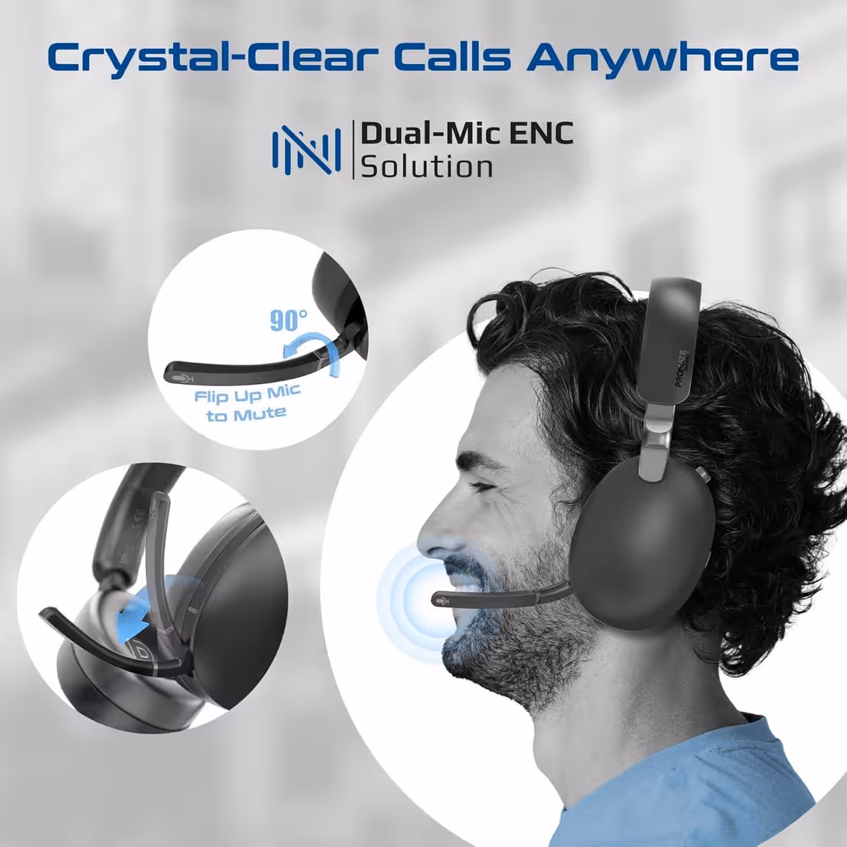 Promate Serene-2 Hybrid ANC 2.4GHz Bluetooth Wireless Over-Ear Headphones