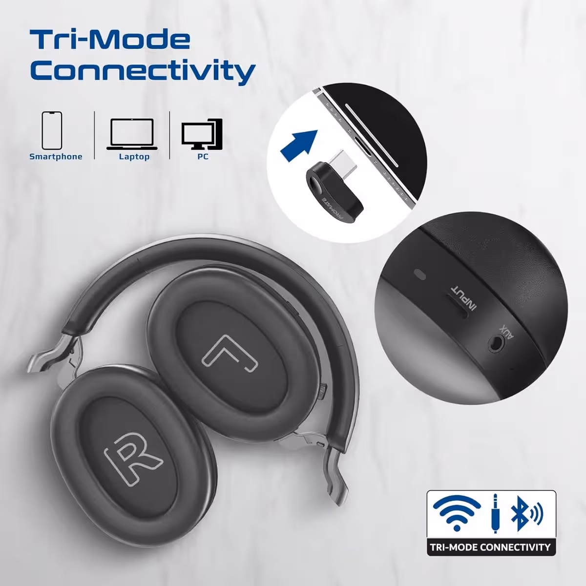 Promate Serene-2 Hybrid ANC 2.4GHz Bluetooth Wireless Over-Ear Headphones