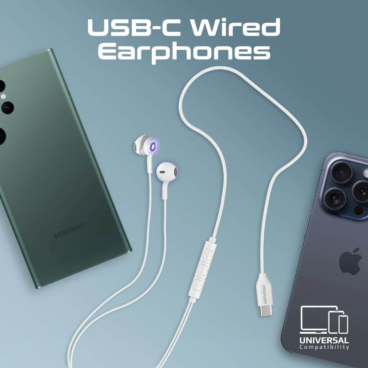 Promate Transparent USB-C In-Ear Wired Earphones