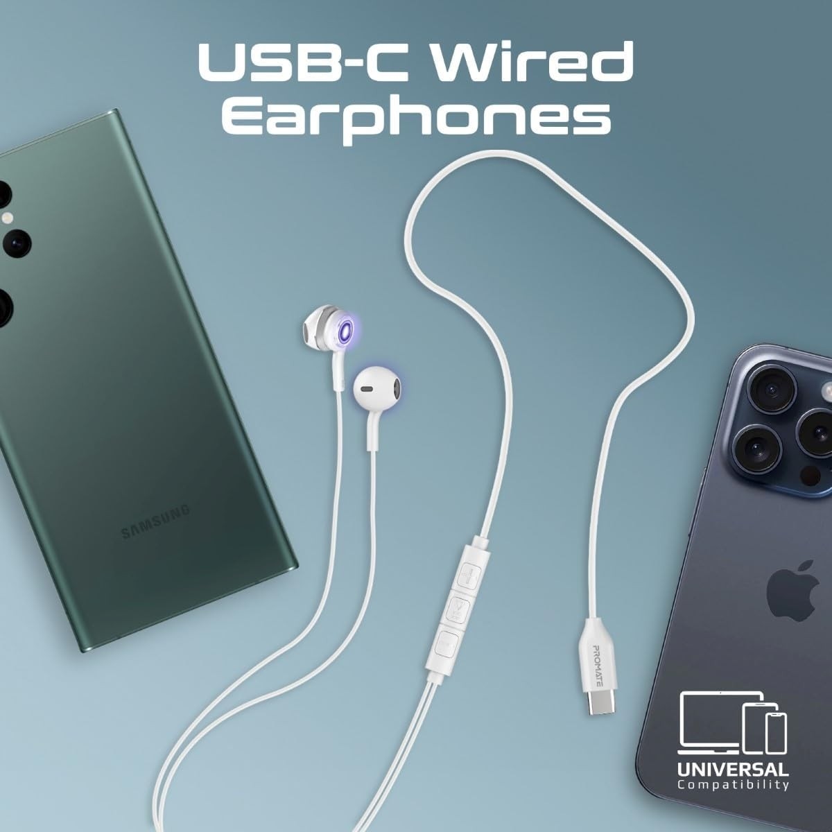 Promate Transparent USB-C In-Ear Wired Earphones