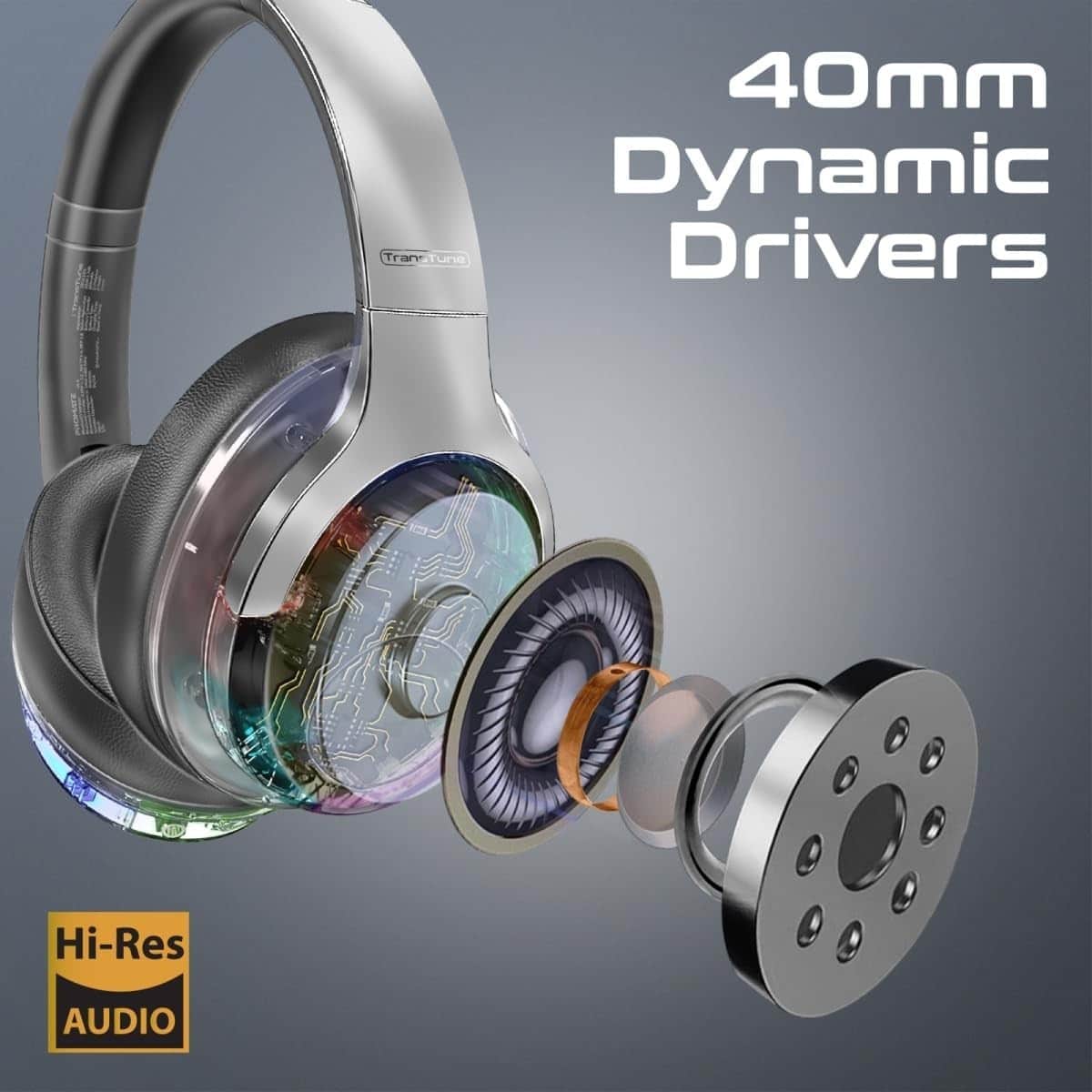 Promate TransTune Transparent ANC Bluetooth Wireless Over-Ear Headphones