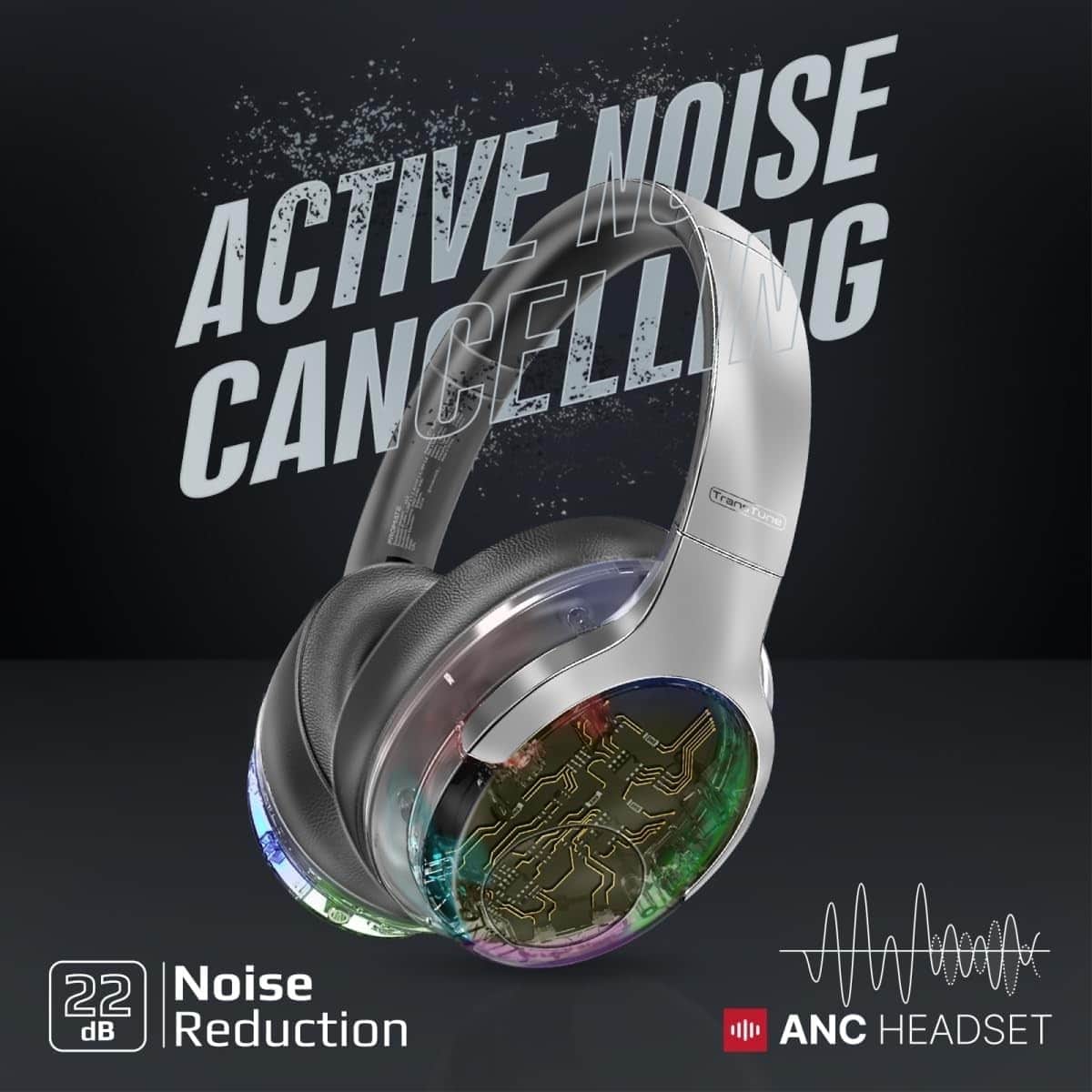 Promate TransTune Transparent ANC Bluetooth Wireless Over-Ear Headphones