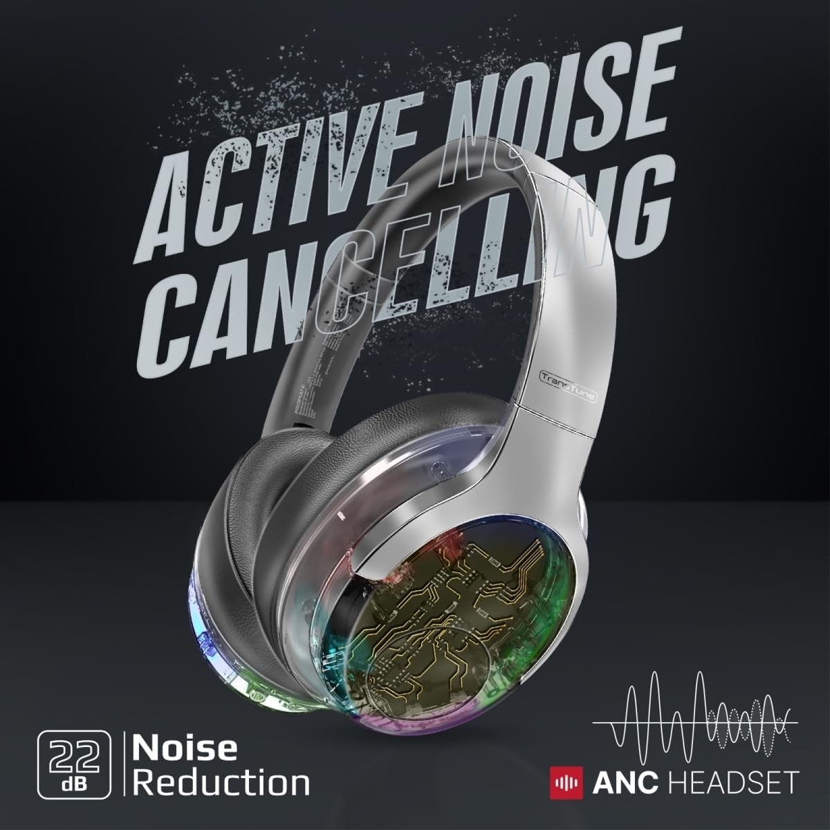 Promate TransTune Transparent ANC Bluetooth Wireless Over-Ear Headphones