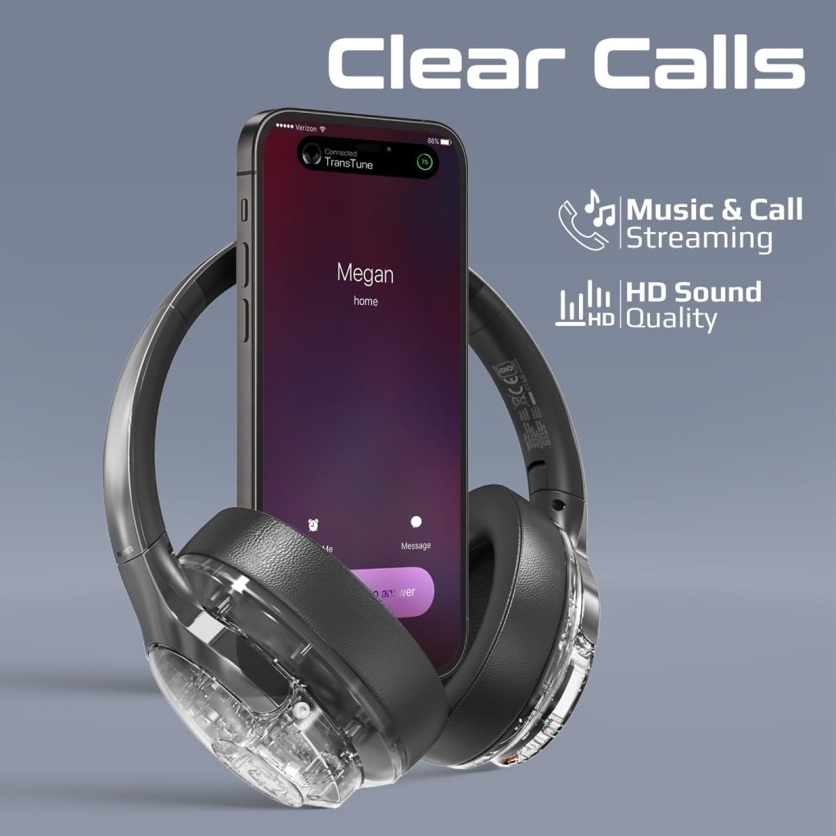 Promate TransTune Transparent ANC Bluetooth Wireless Over-Ear Headphones