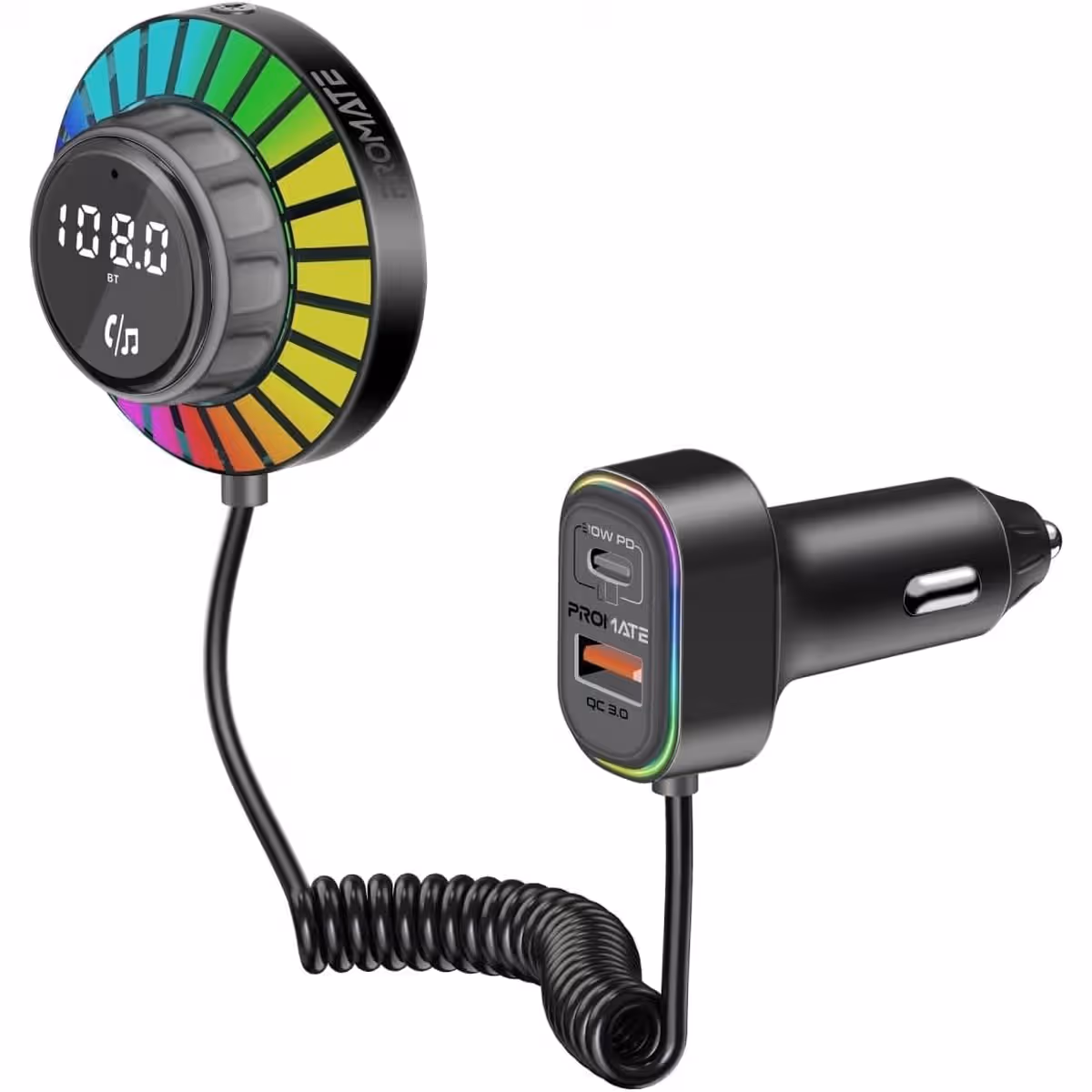 Promate SmarTune-EXT 30W Bluetooth FM Transmitter with Controller