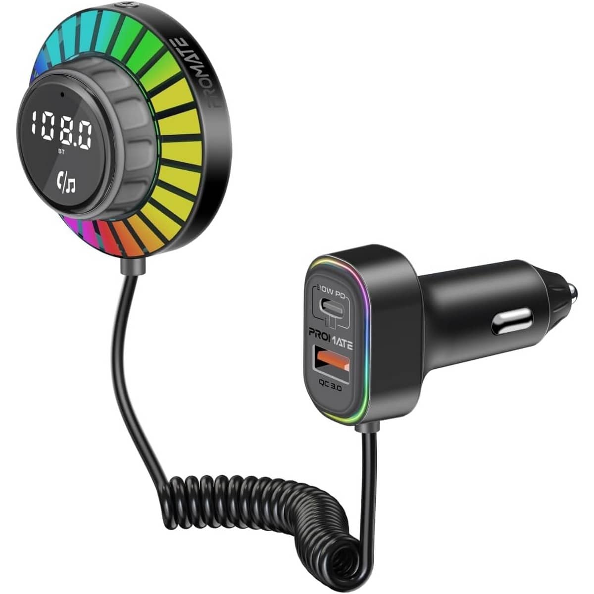 Promate SmarTune-EXT 30W Bluetooth FM Transmitter with Controller