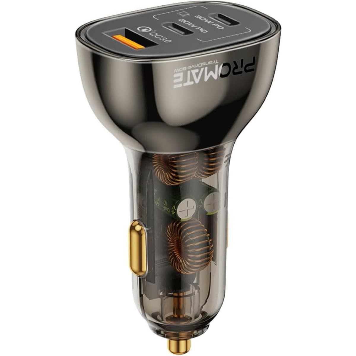 Promate TransDrive-80W Transparent Fast Charge 80W Car Charger