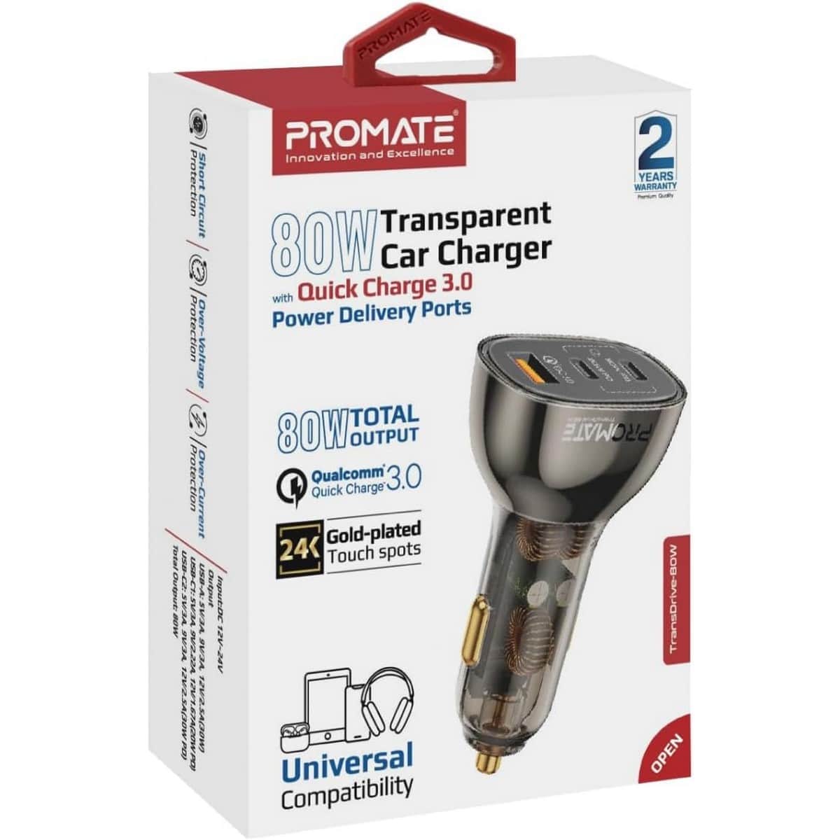 Promate TransDrive-80W Transparent Fast Charge 80W Car Charger