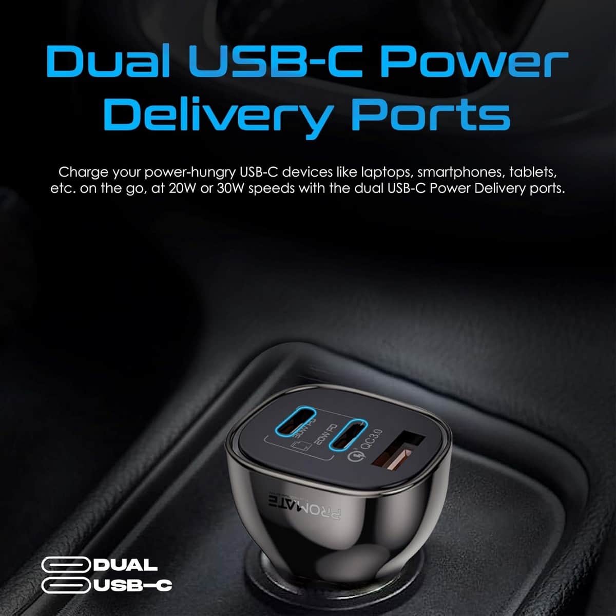 Promate TransDrive-80W Transparent Fast Charge 80W Car Charger