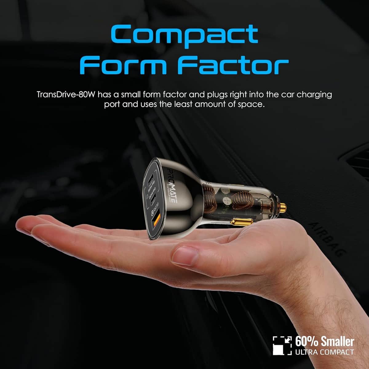 Promate TransDrive-80W Transparent Fast Charge 80W Car Charger
