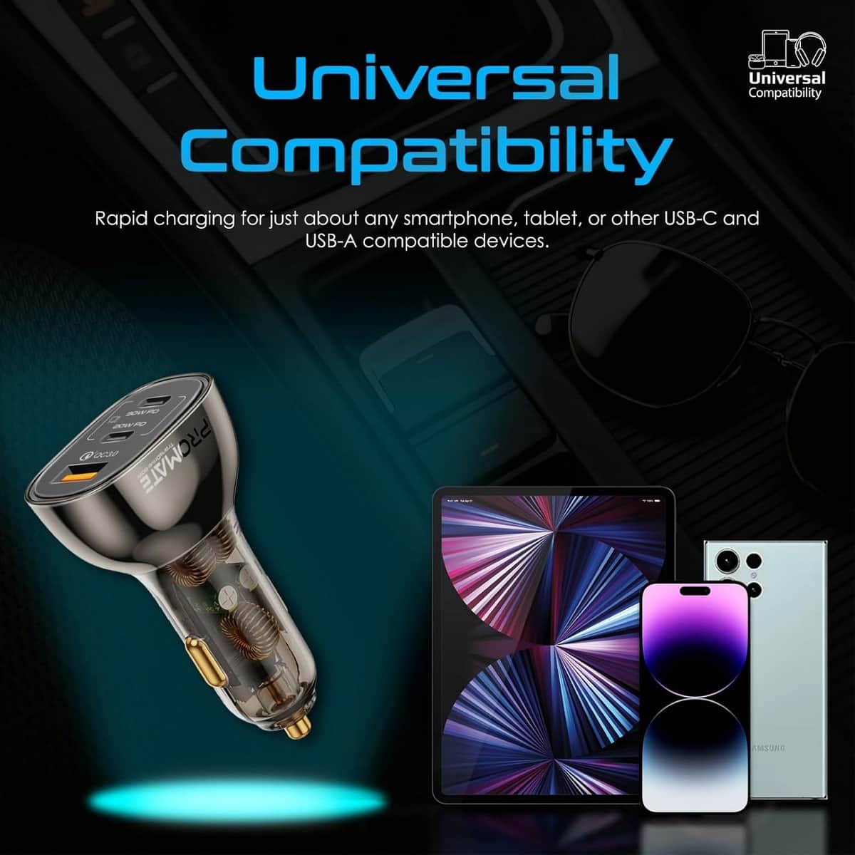 Promate TransDrive-80W Transparent Fast Charge 80W Car Charger