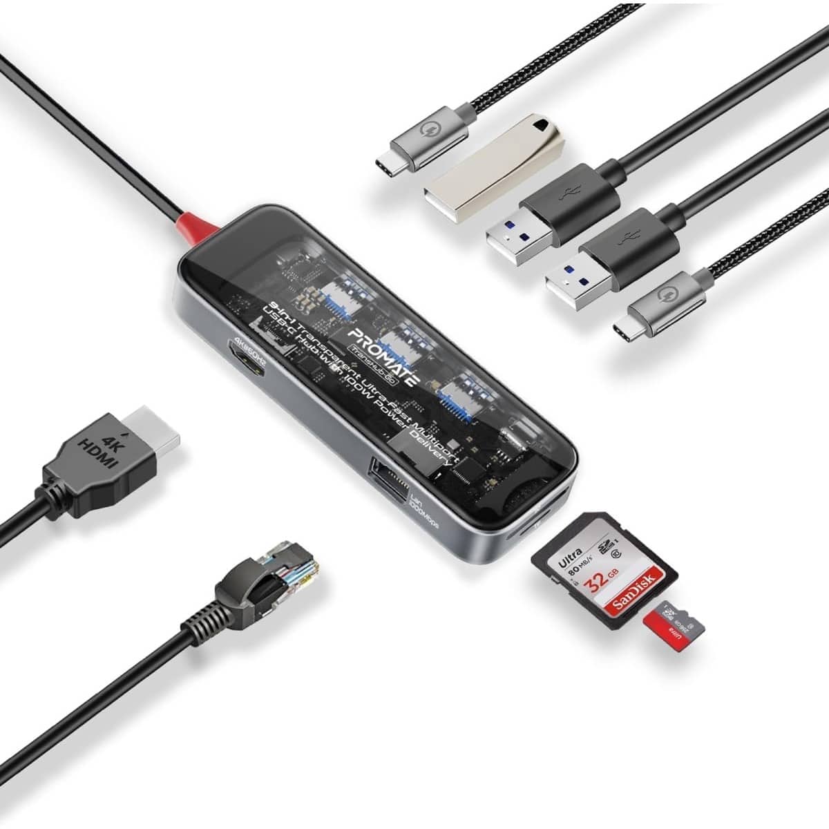 بروميت ترانسهب-جو موزع USB-C، 9 في 1، بدقة 4K بمعدل 60 هرتز