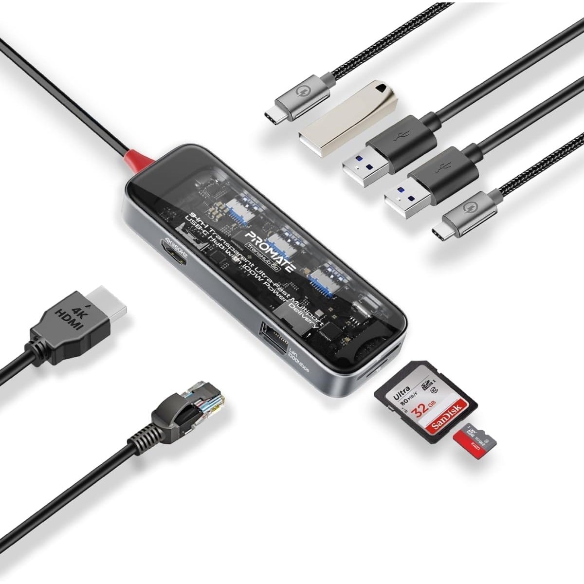 بروميت ترانسهب-جو موزع USB-C، 9 في 1، بدقة 4K بمعدل 60 هرتز