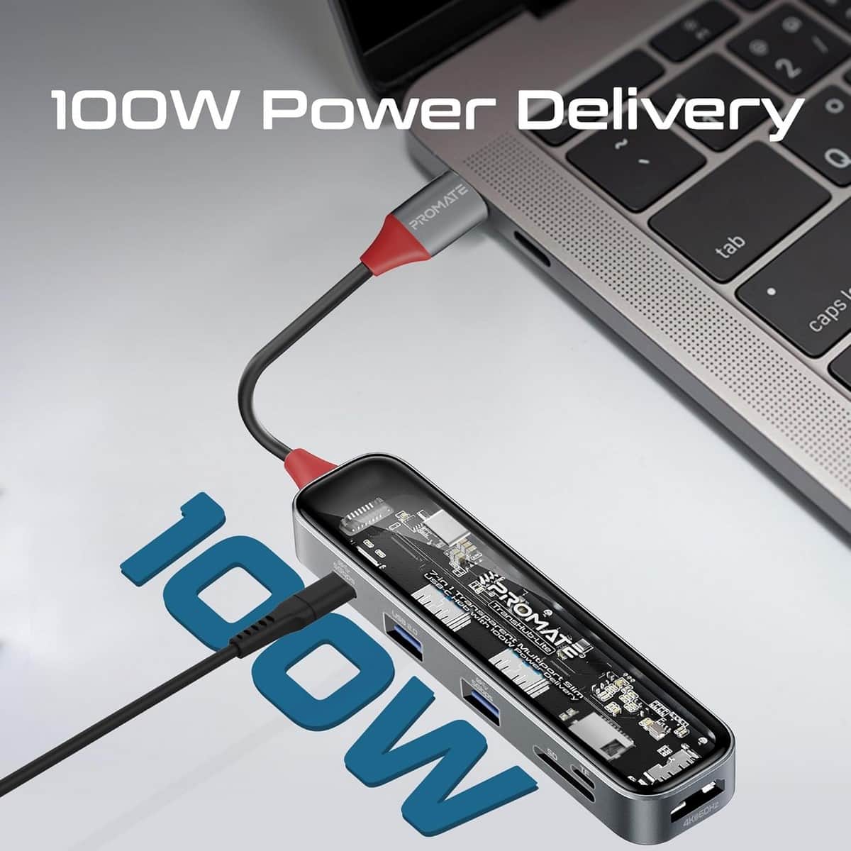 بروميت ترانسهب-لايت موزع USB-C شفاف، 7 في 1، مع HDMI بدقة 4K