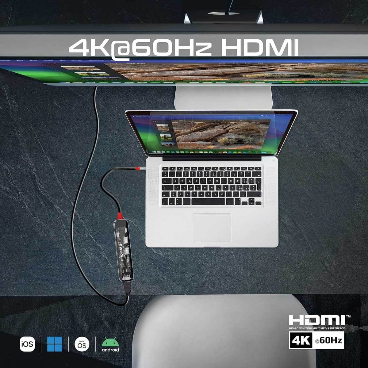 بروميت ترانسهب-لايت موزع USB-C شفاف، 7 في 1، مع HDMI بدقة 4K