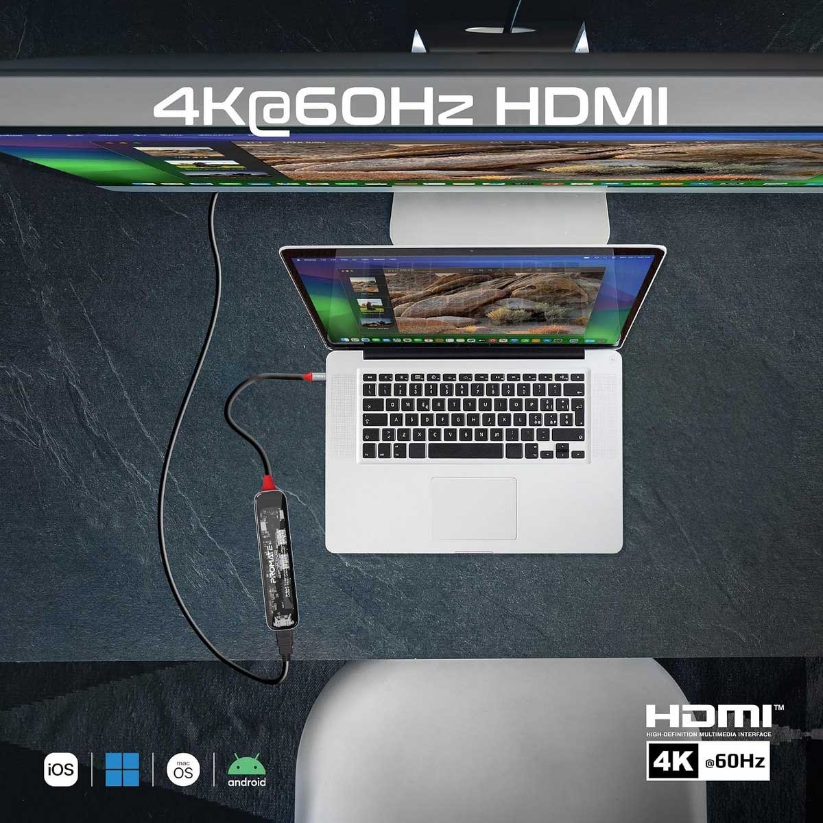 بروميت ترانسهب-لايت موزع USB-C شفاف، 7 في 1، مع HDMI بدقة 4K