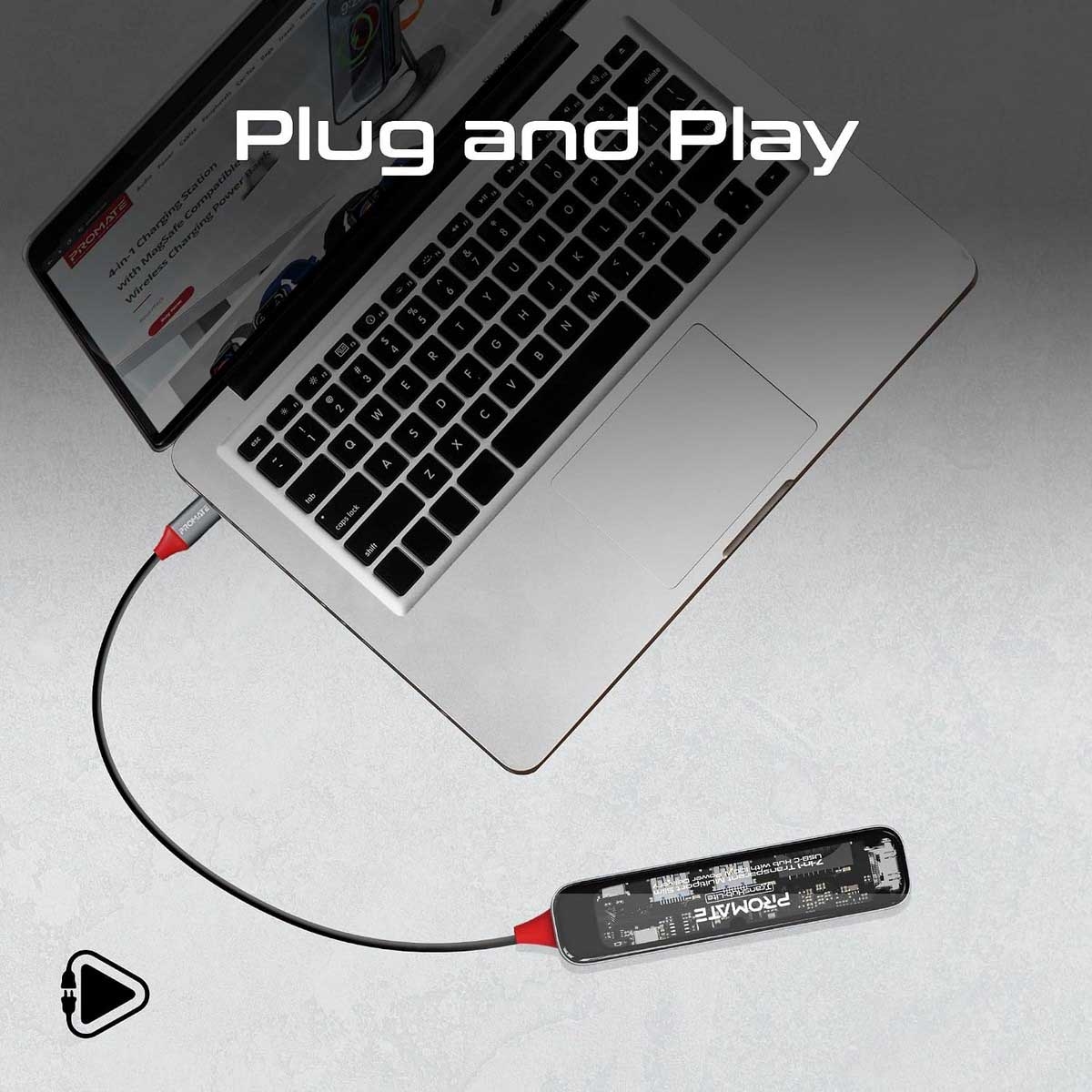 بروميت ترانسهب-لايت موزع USB-C شفاف، 7 في 1، مع HDMI بدقة 4K
