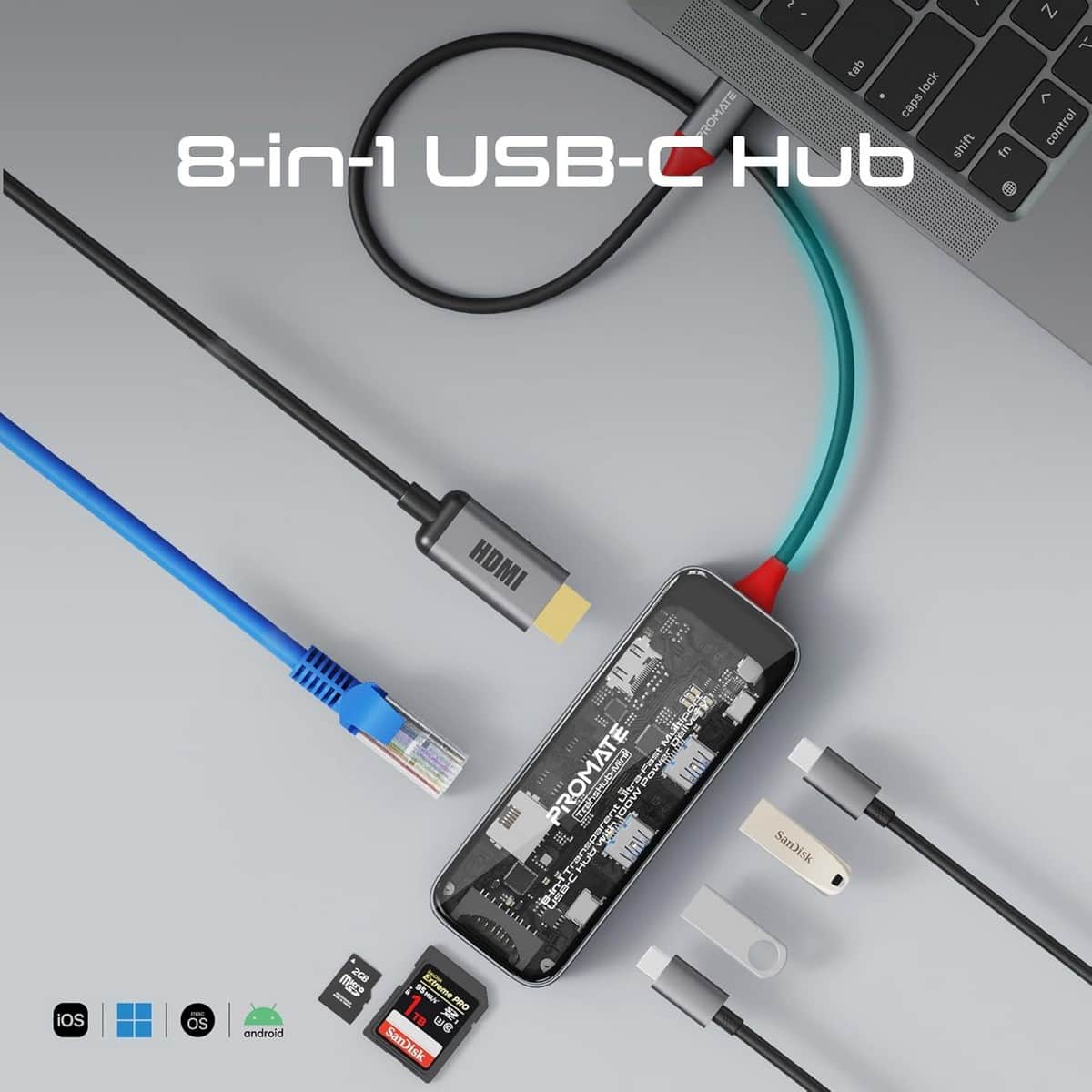 بروميت ميديا هب USB-C متعدد المنافذ شفاف مع HDMI بدقة 4K