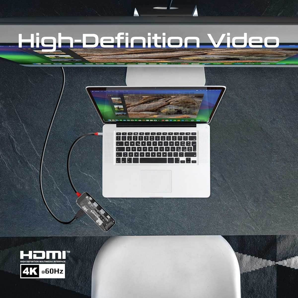 بروميت ميديا هب USB-C متعدد المنافذ شفاف مع HDMI بدقة 4K