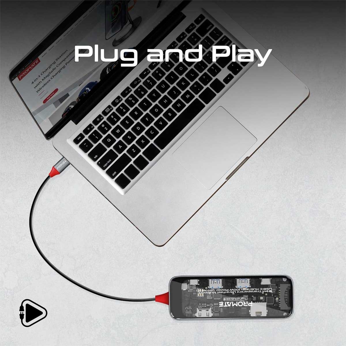 Promate Transparent 4K HDMI Multiport USB-C Media Hub