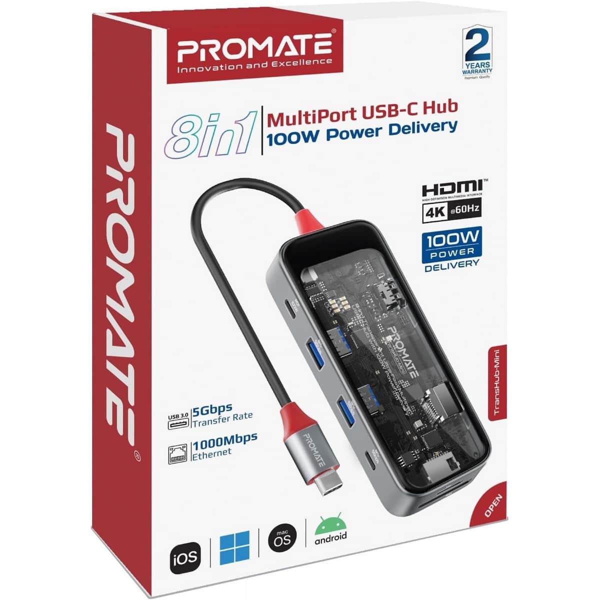 بروميت ميديا هب USB-C متعدد المنافذ شفاف مع HDMI بدقة 4K