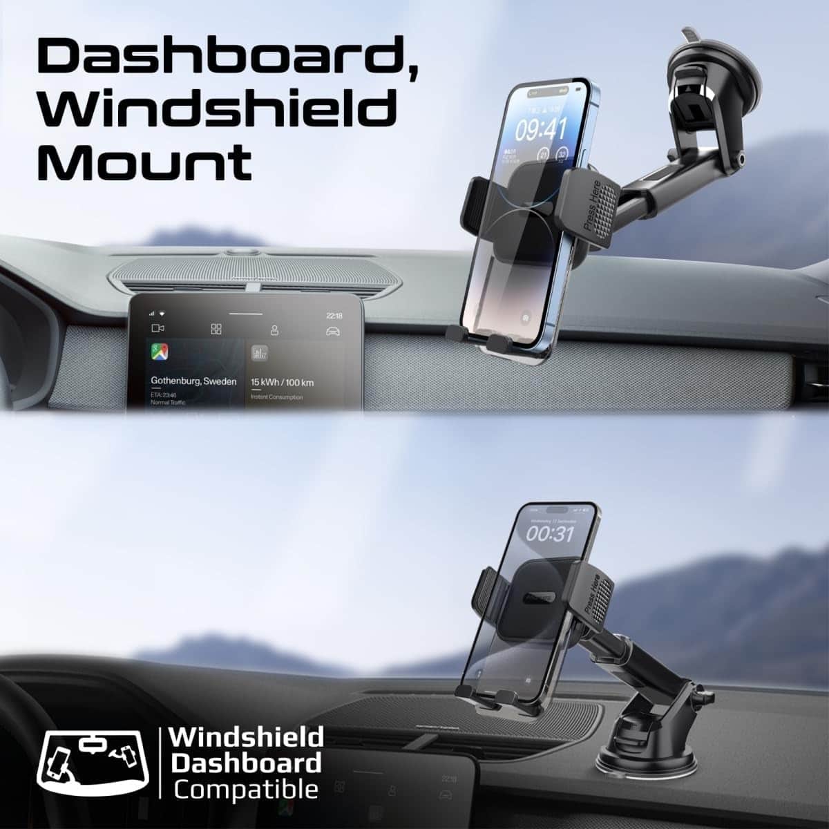 Promate Transparent Auto Clamping Car Phone Holder