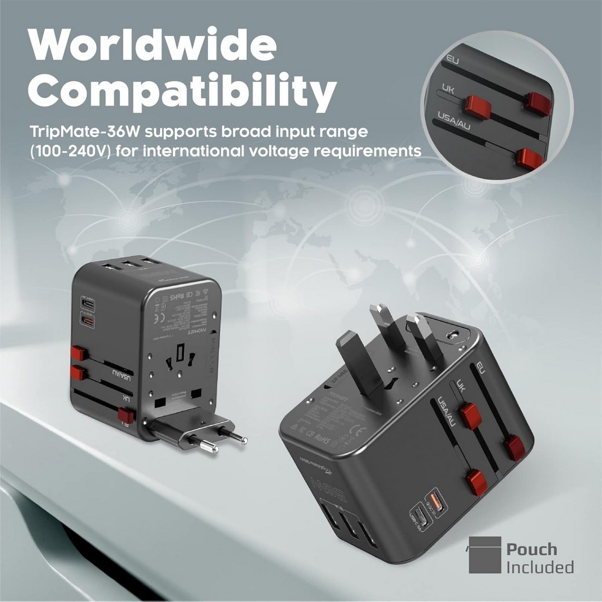 Promate TripMate-36W Universal Travel Adapter