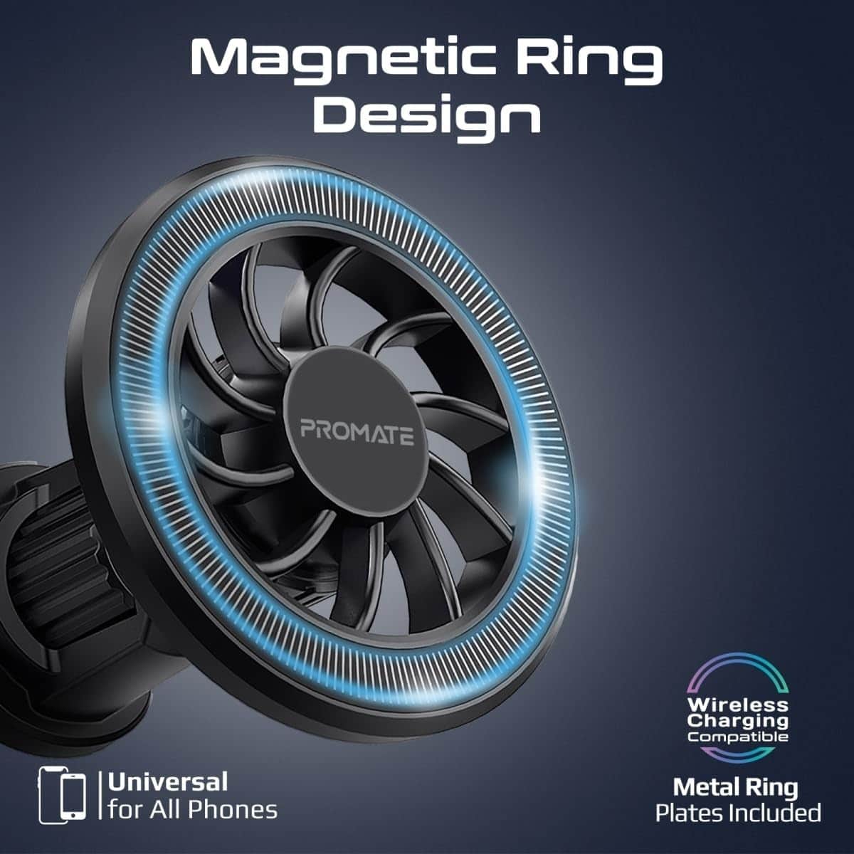 Promate Universal Clip Mount Magnetic Ring AC Vent Car Mount