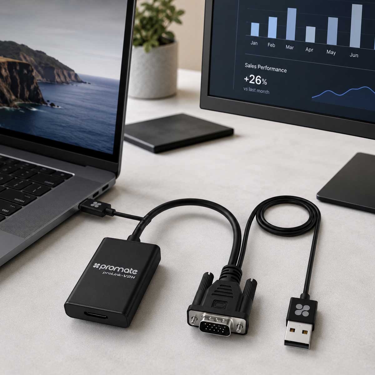 بروميت طقم محول وكابل تحويل VGA إلى HDMI