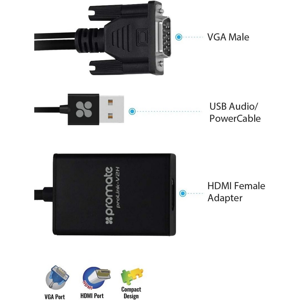 بروميت طقم محول وكابل تحويل VGA إلى HDMI