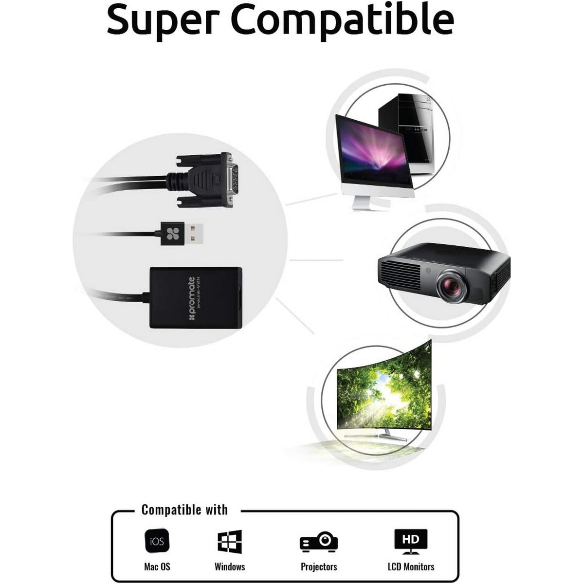 بروميت طقم محول وكابل تحويل VGA إلى HDMI