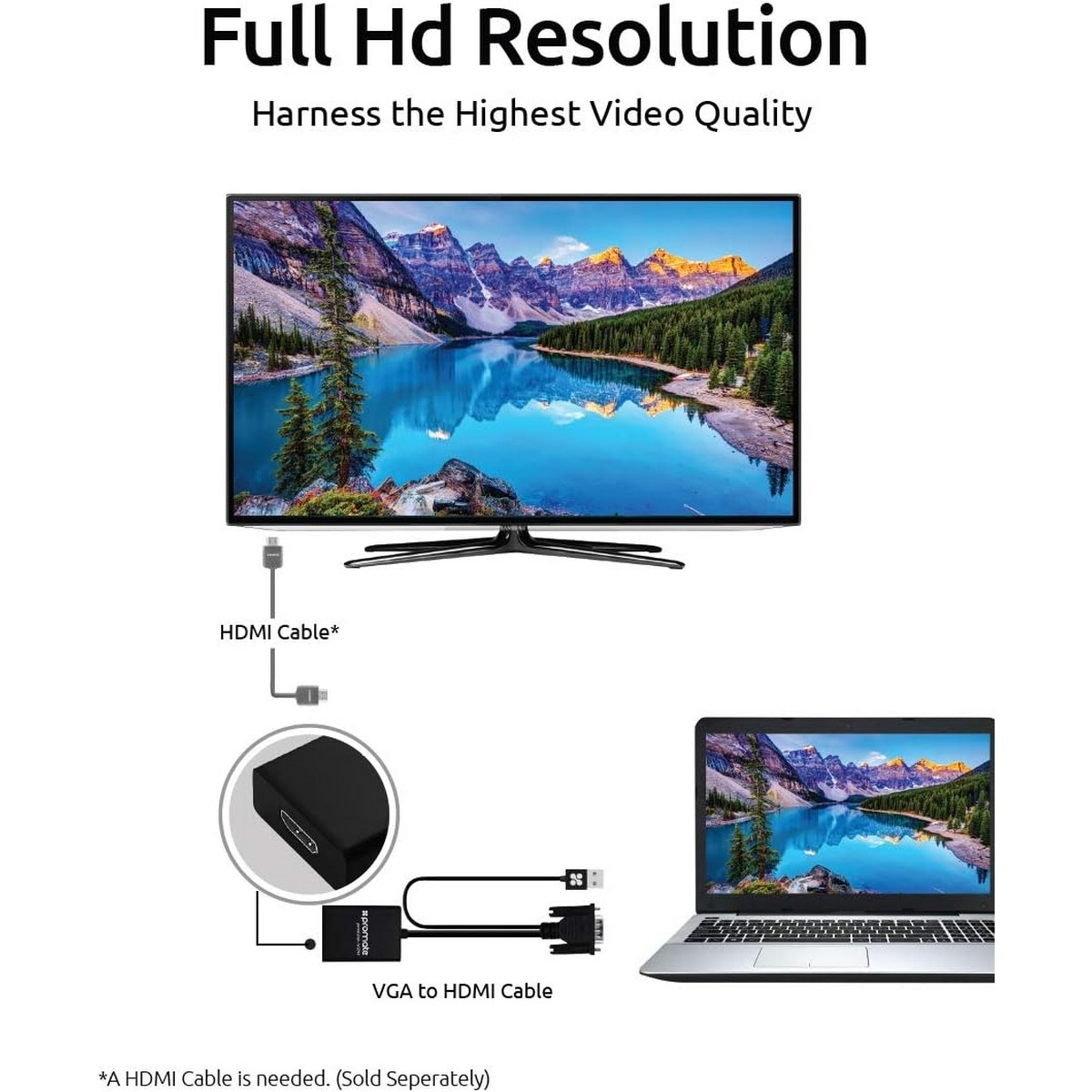 بروميت طقم محول وكابل تحويل VGA إلى HDMI