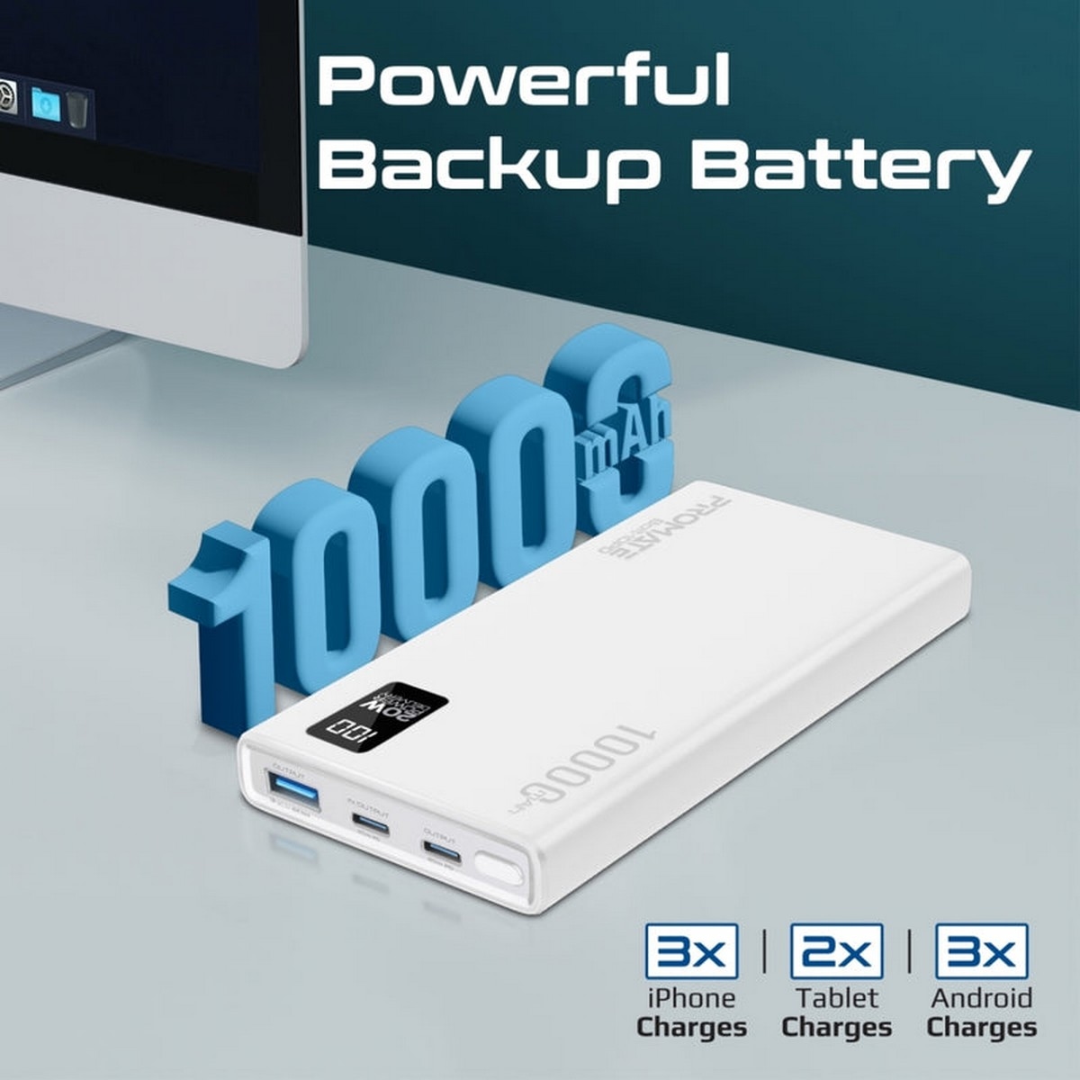 Promate 10000mAh Compact Smart Charging Power Bank