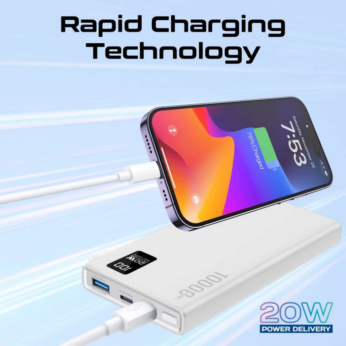 بروميت باور بانك ذكي مدمج بسعة 10000mAh
