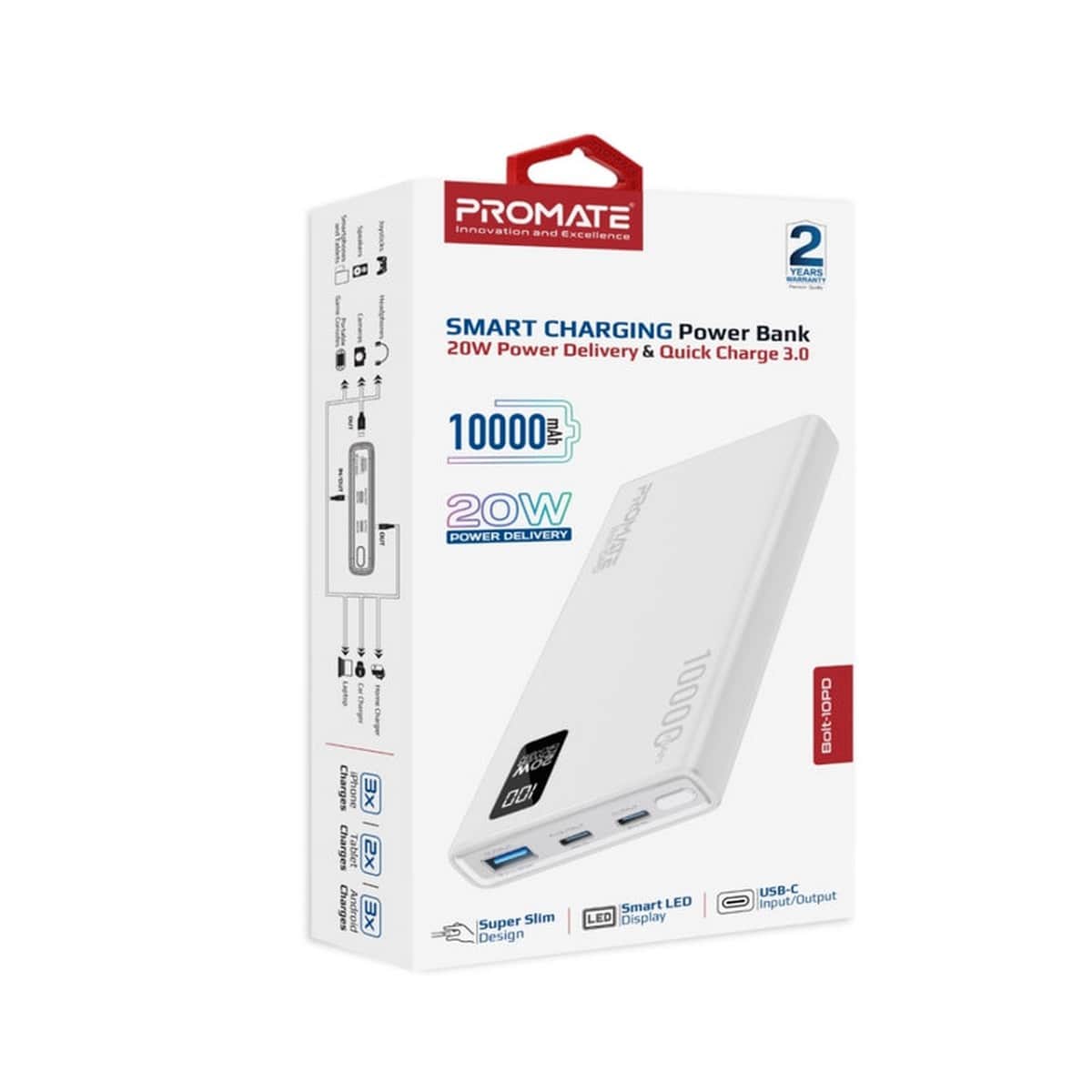 بروميت باور بانك ذكي مدمج بسعة 10000mAh