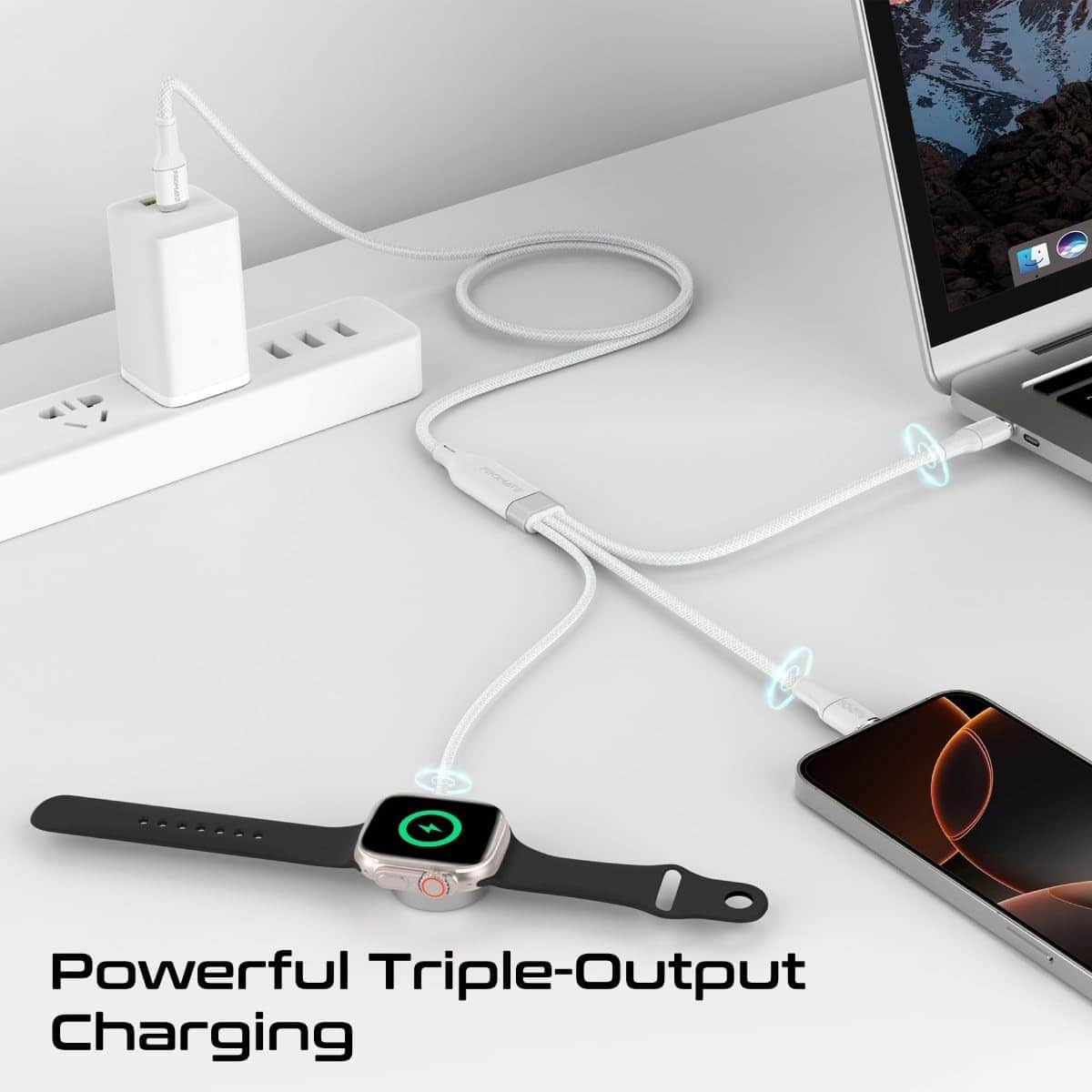 Promate 140W Multi-Device Charging Cable with Dual 100W USB-C & Apple Watch Charger