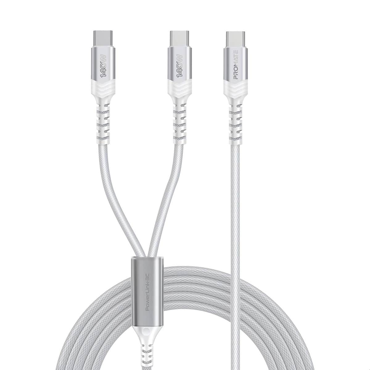 Promate 140W USB-C to Dual USB-C Braided Y-Cable