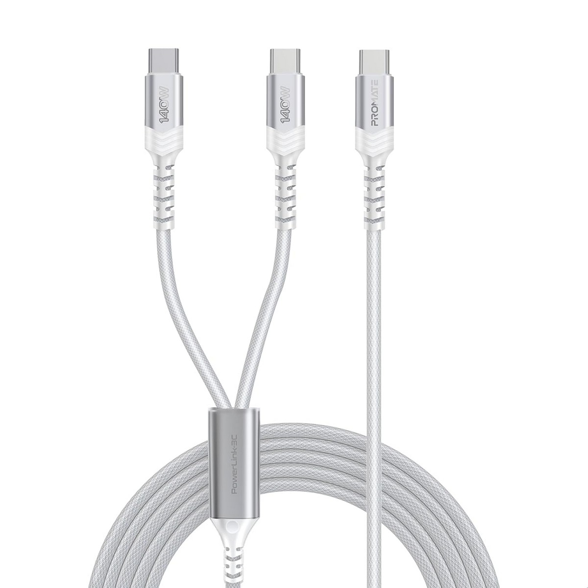 Promate 140W USB-C to Dual USB-C Braided Y-Cable