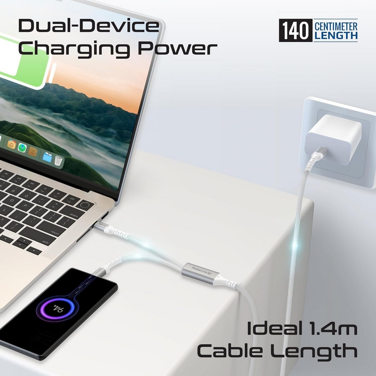 Promate 140W USB-C to Dual USB-C Braided Y-Cable