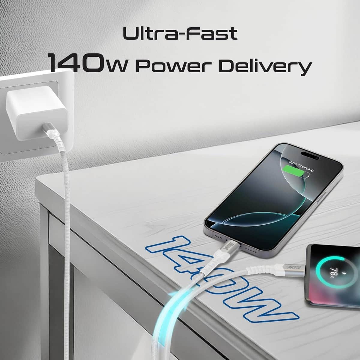 Promate 140W USB-C to Dual USB-C Braided Y-Cable
