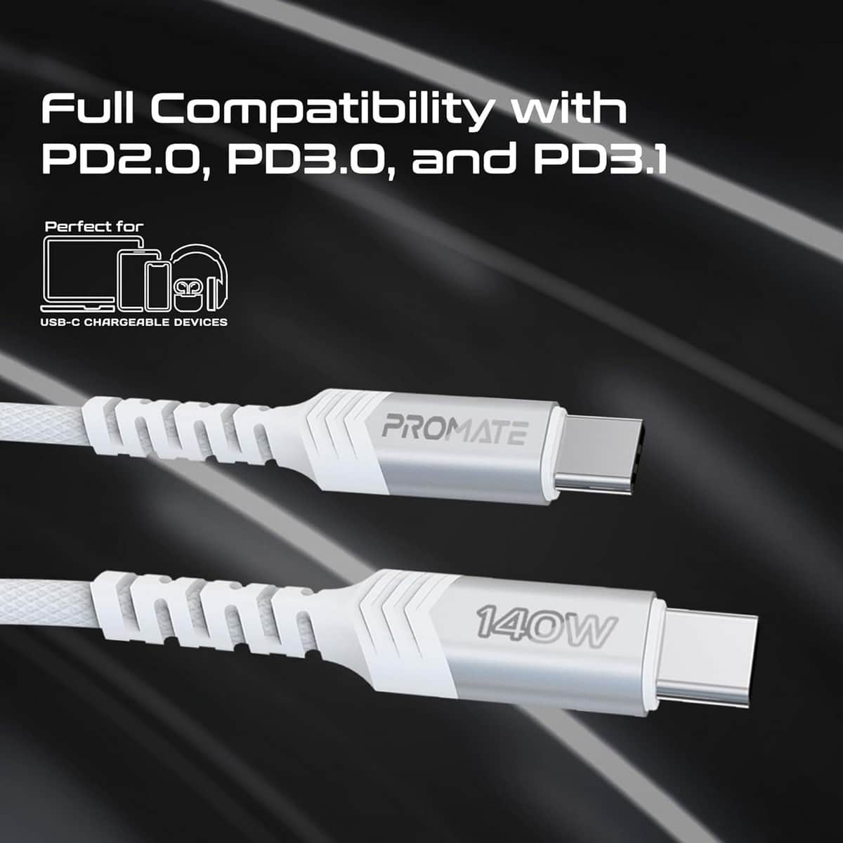 Promate 140W USB-C to Dual USB-C Braided Y-Cable