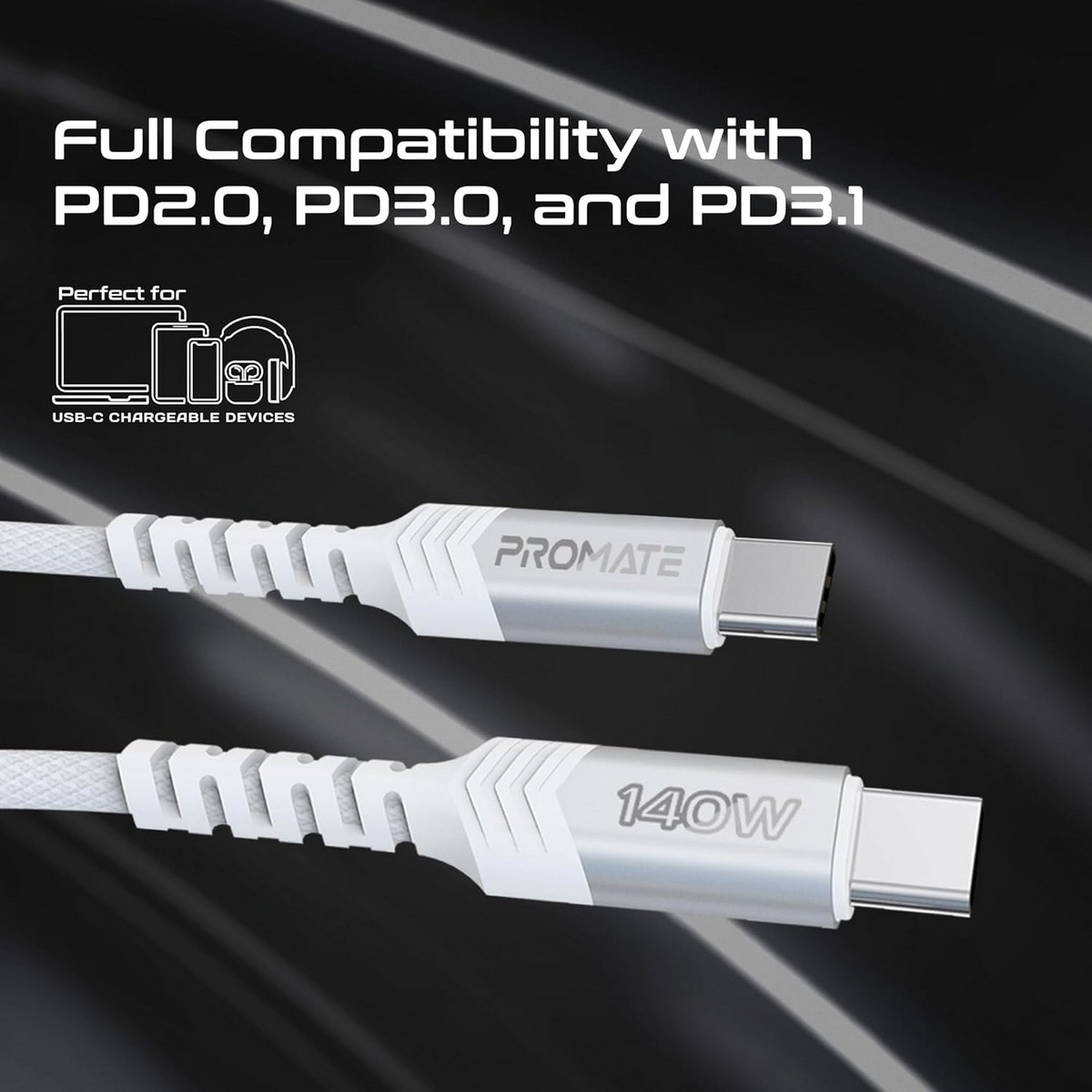 Promate 140W USB-C to Dual USB-C Braided Y-Cable