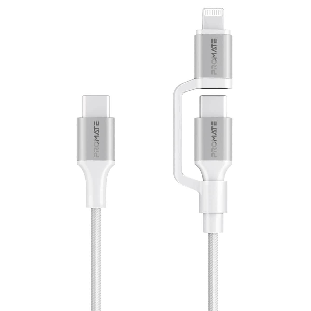 Promate 1.2m 3-in-1 MFi Lightning & USB-C Cable