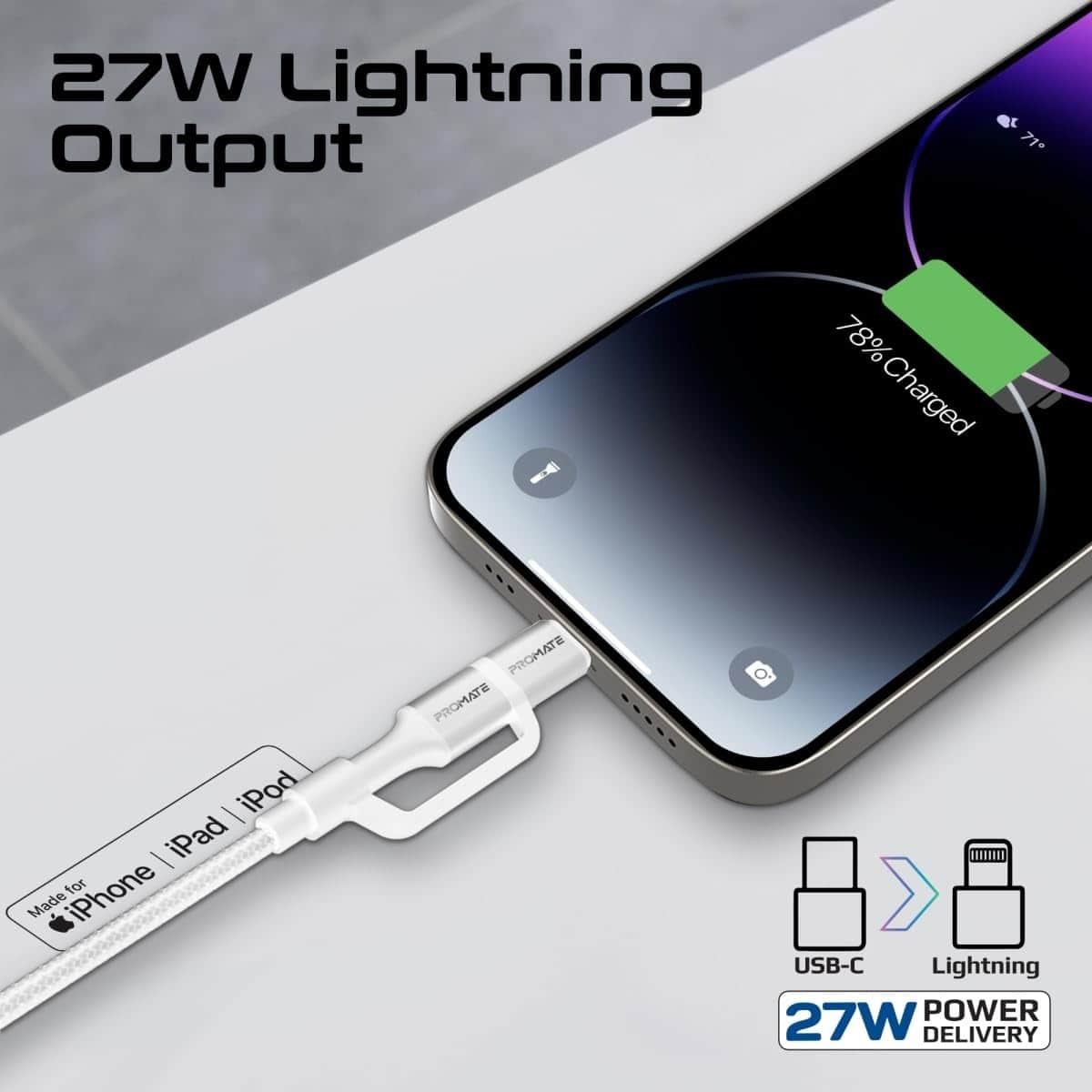 Promate 1.2m 3-in-1 MFi Lightning & USB-C Cable
