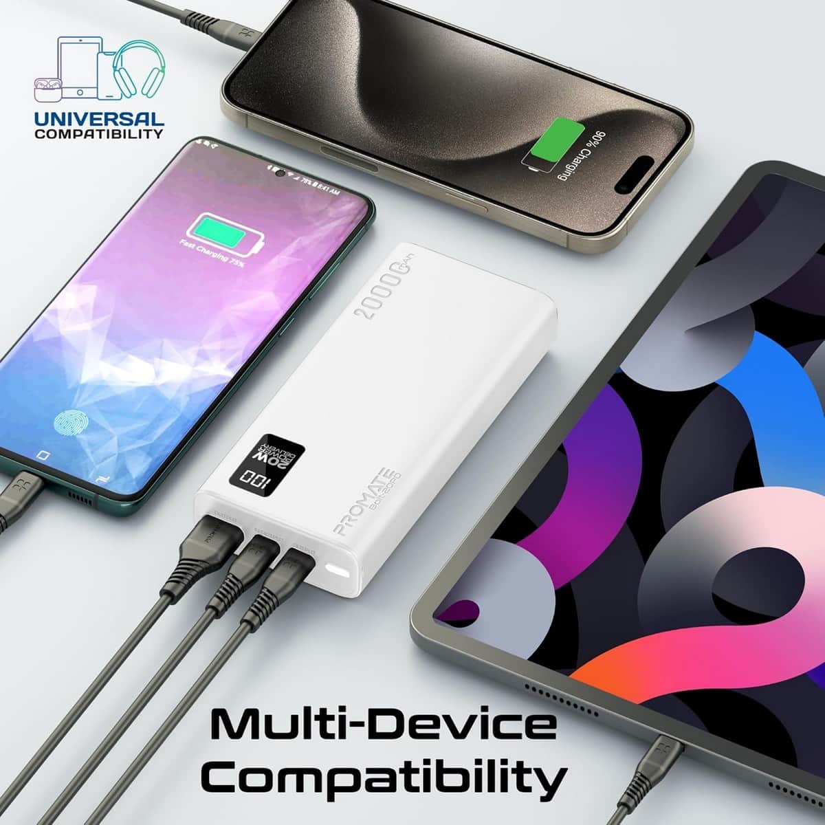 Promate 20000mAh Compact Smart Charging Power Bank