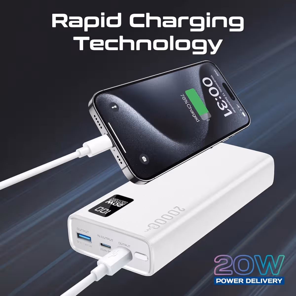Promate 20000mAh Compact Smart Charging Power Bank