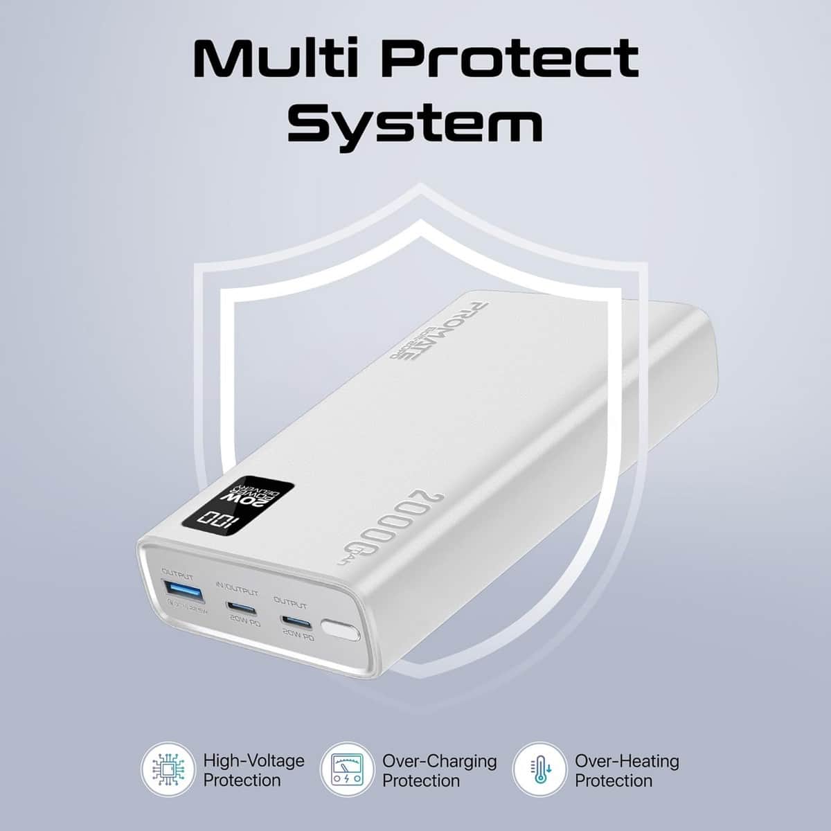 Promate 20000mAh Compact Smart Charging Power Bank